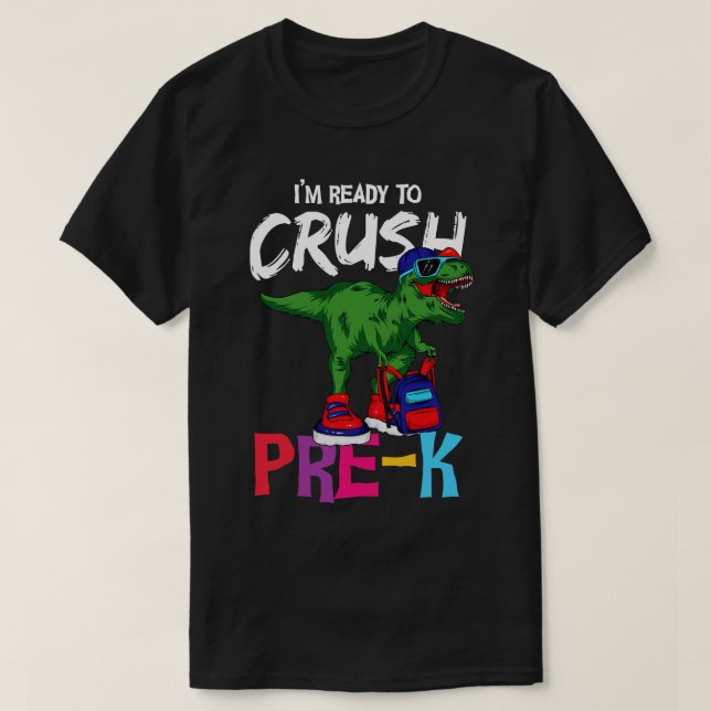 Camiseta Estou pronto para esmagar a mochila pré-k trex leg (Frente do Design)