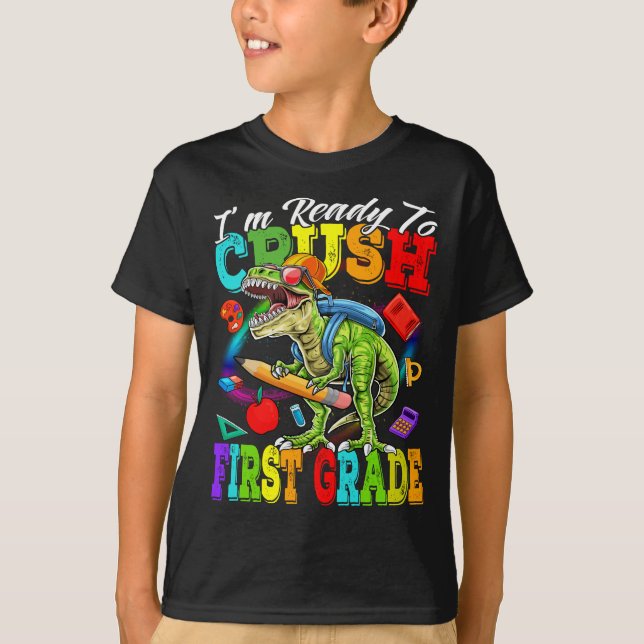 Camiseta Estou pronto para esmagar dinossauro de primeira c (Frente)