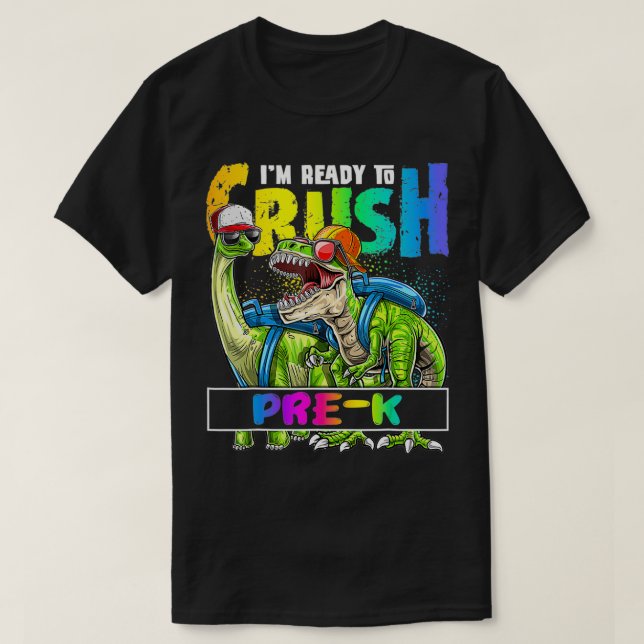 Camiseta Estou pronto para esmagar o PréK T Re Dino seguran (Frente do Design)