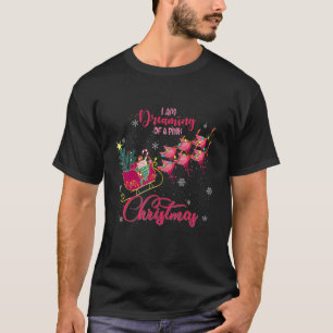 Camiseta Estou Sonhando com um Flamingo de Natal rosa