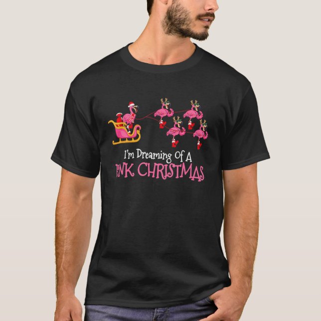 Camiseta Estou Sonhando Com Um Sant De Flamingo Rosa De Nat (Frente)