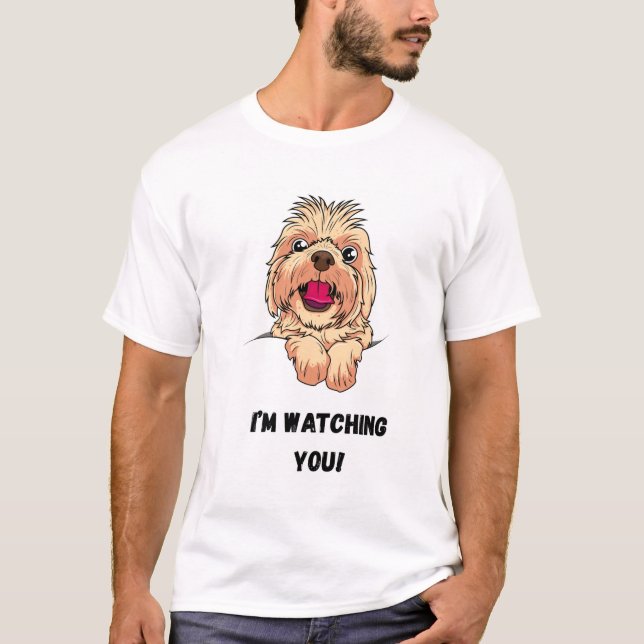 Camiseta Estou te observando! Cachorro Engraçado (Frente)
