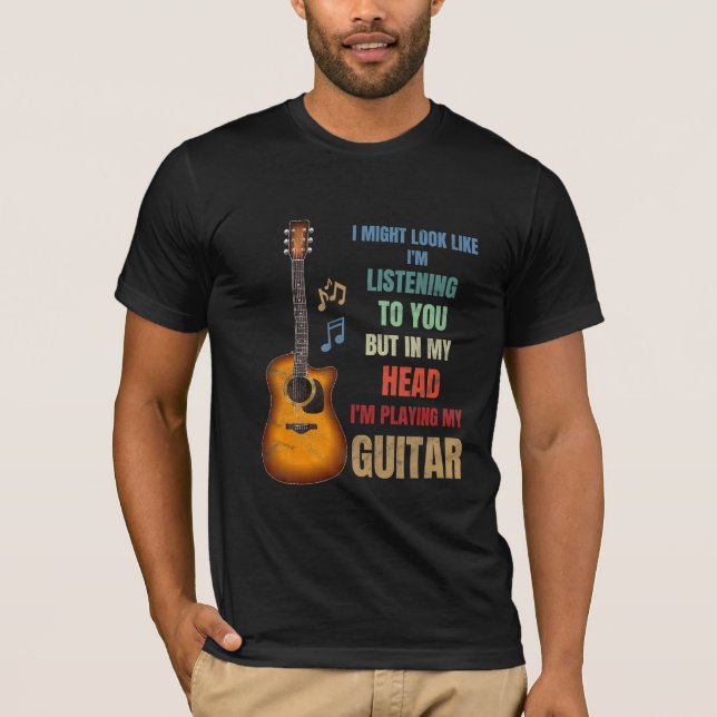 Camiseta estou tocando guitarra no meu presente da cabeça (Frente)