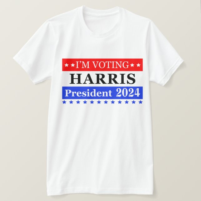 Camiseta Estou votando Harris Presidente 2024 Stripes Patri (Frente do Design)