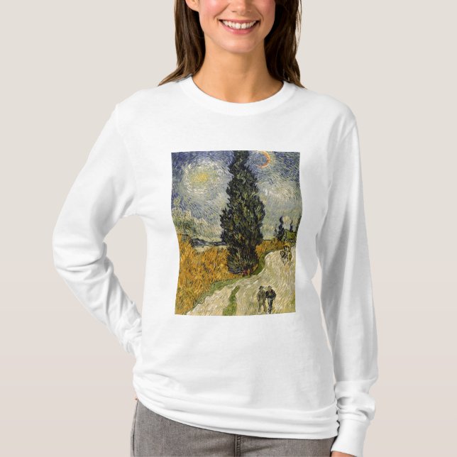 Camiseta Estrada com ciprestes, 1890 de Vincent van Gogh | (Frente)