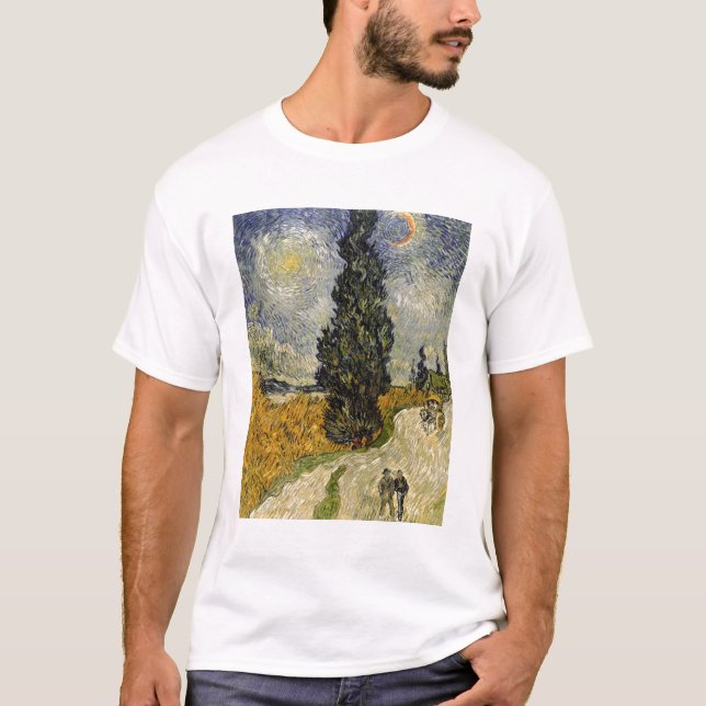 Camiseta Estrada com ciprestes, 1890 de Vincent van Gogh | (Frente)