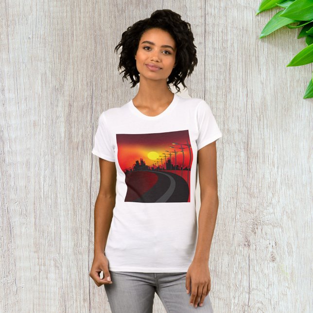 Camiseta Estrada Em T-Shirt De Mulheres Pôr Do Sol (Criador carregado)