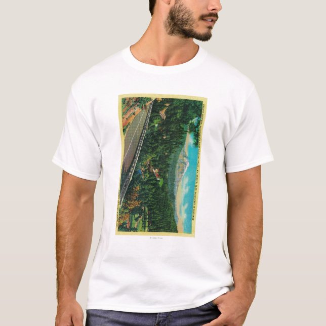 Camiseta Estrada pacífica com Mt. Shasta na distância (Frente)