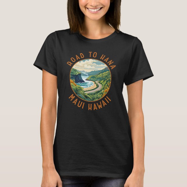 Camiseta Estrada para Hana Maui Hawaii - Círculo Retrotraíd (Frente)