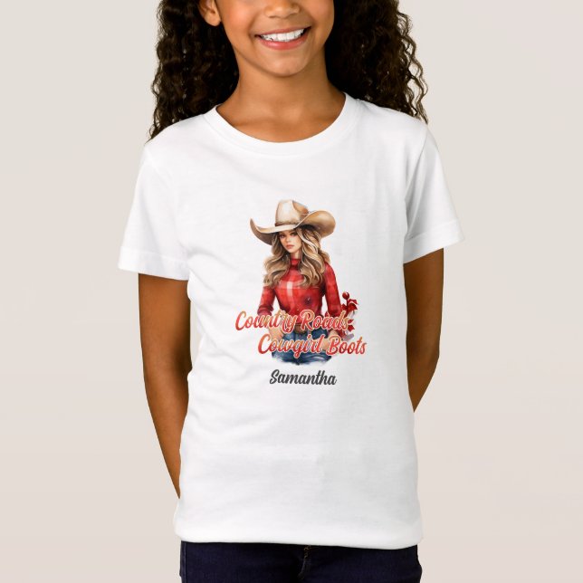 Camiseta Estradas do campo botas de cowgirl Bela loira (Frente)