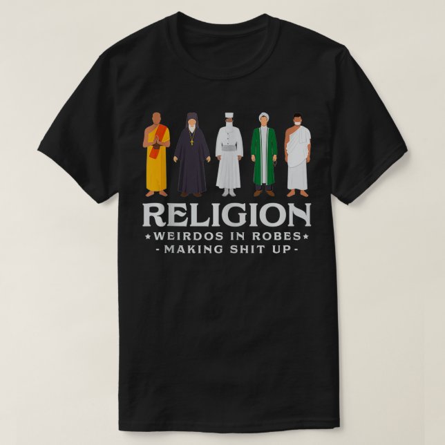 Camiseta Estradas Religiosas Em Robôs Ateístas Negra (Frente do Design)