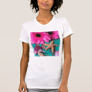 Camiseta Estrados e cavalo marinho cor-de-rosa com estrela