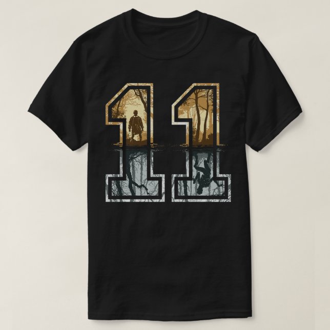 Camiseta Estranho Número 11 dourado (Frente do Design)