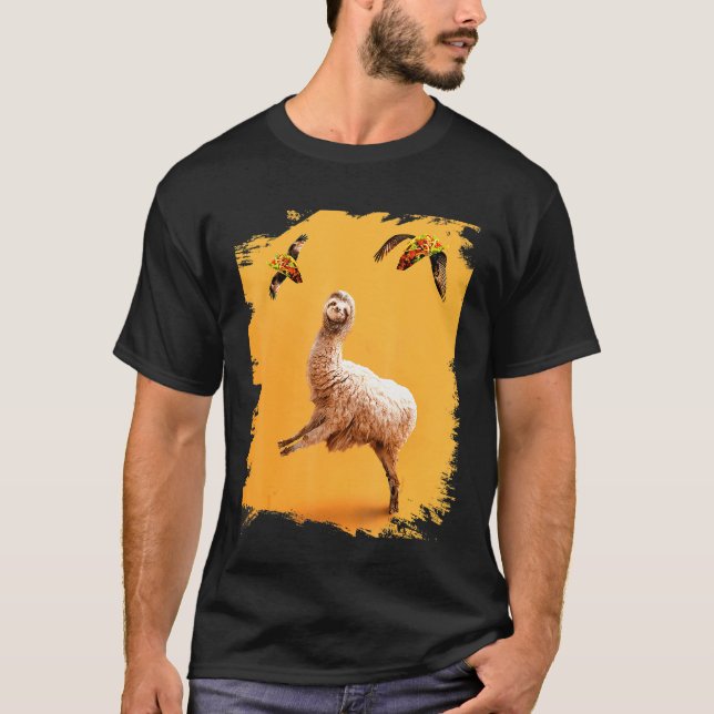 Camiseta Estranho Sloth Llama com Taco Voador (Frente)