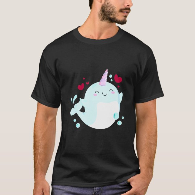 Camiseta Estreita Unicórnio Adora Animais do Mar Narbaleia  (Frente)