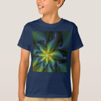 Estrela Abstrata, Arte Fractal Dourada Azul Verde