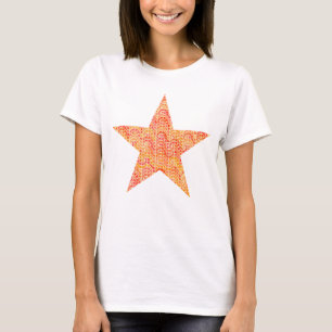 Camiseta estrela abstrato - laranja, coral e ouro