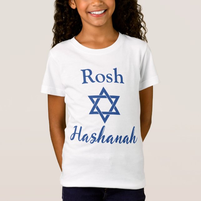 Camiseta Estrela Azul e Branca de David Rosh Hashanah (Frente)