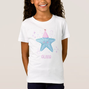 Camiseta Estrela Azul Peixe de 1º Aniversário Menina Festa