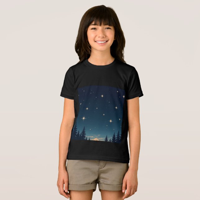 camiseta estrela cadente no céu noturno (Frente Completa)