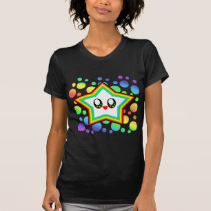 Camiseta Estrela Colorida Kawaii Feliz em Bolhas