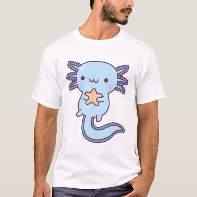 Camiseta Estrela de Abraço do Axolotl Azul-Cinto (Frente)