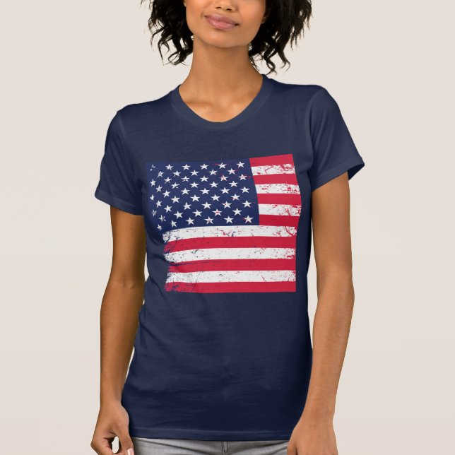 Camiseta Estrela de bandeira Patriótica-Camisa das Mulheres (Frente)