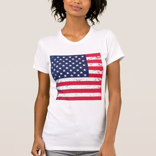 Camiseta Estrela de bandeira Patriótica-Camisa das Mulheres (Frente)