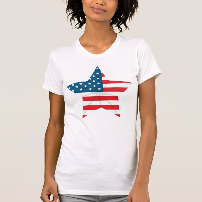 Camiseta Estrela de bandeira Patriótica-Camisa das Mulheres (Frente)