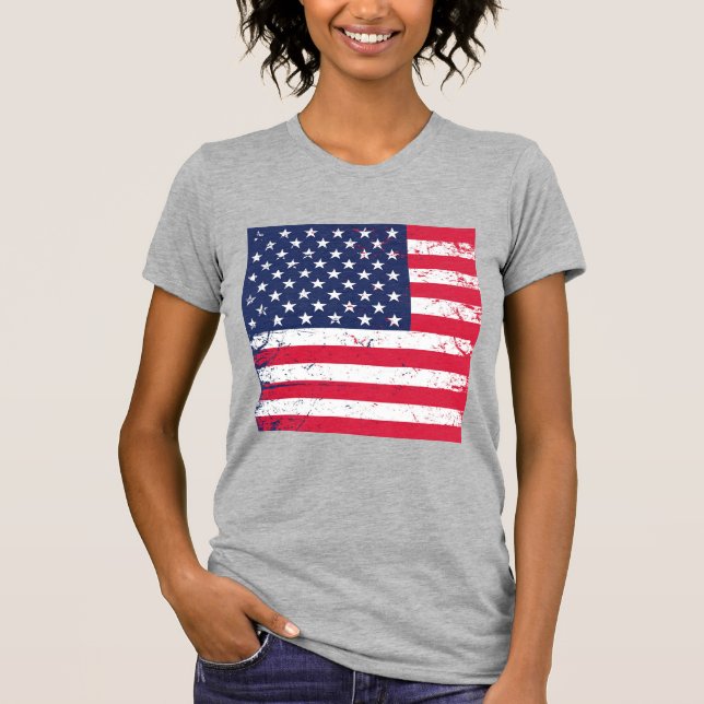 Camiseta Estrela de bandeira Patriótica-Camisa das Mulheres (Frente)