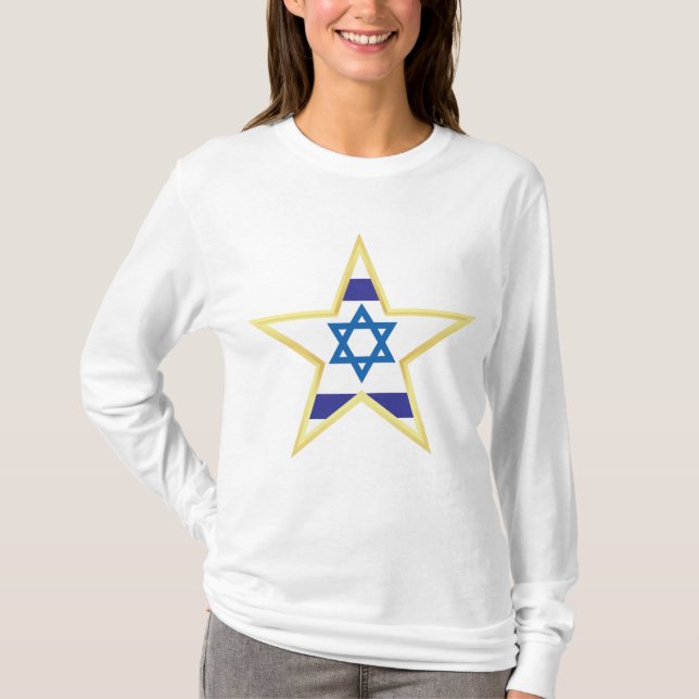 Camiseta Estrela de Davi com Recorte Dourado da Bandeira Is (Frente)