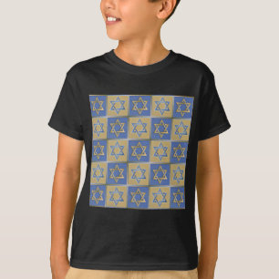 Camiseta Estrela de Davi Judaica Metal Dourado Azul