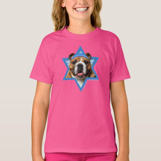 Camiseta Estrela de David de Hanukkah - buldogue (Frente)