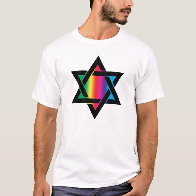 Camiseta Estrela de David judaica do arco-íris (Frente)