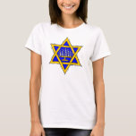 Camiseta Estrela de David & Menorah<br><div class="desc">Estrela Amarela de David cheia de azul e menorah.</div>