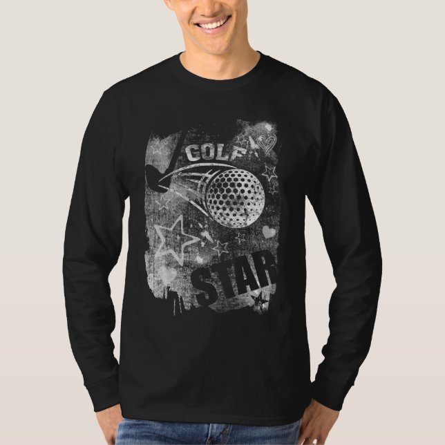 Camiseta Estrela de Golfe, Golfe Negro Grunge (Frente)