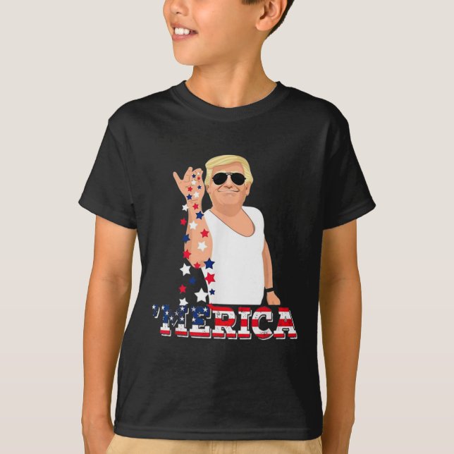 Camiseta Estrela de Julho Brilha Trump merica Dia da Indepe (Frente)