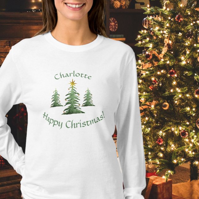 Camiseta Estrela de Natal, Adicione Nome, Festivo, Senhoras (Christmas Fun Ladies Add A Name T-Shirt)