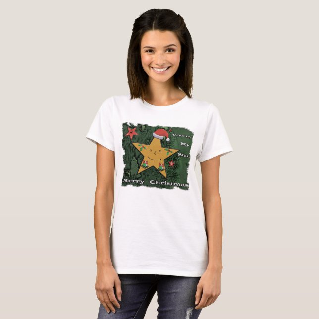 Camiseta Estrela de pão de Natal feliz (Frente Completa)