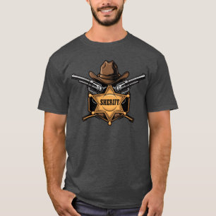 Camiseta Estrela de Xerife Chapéu de Pistolas de Cowboy Oes
