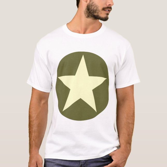Camiseta Estrela dentro de um círculo - Creme com verde-oli (Frente)