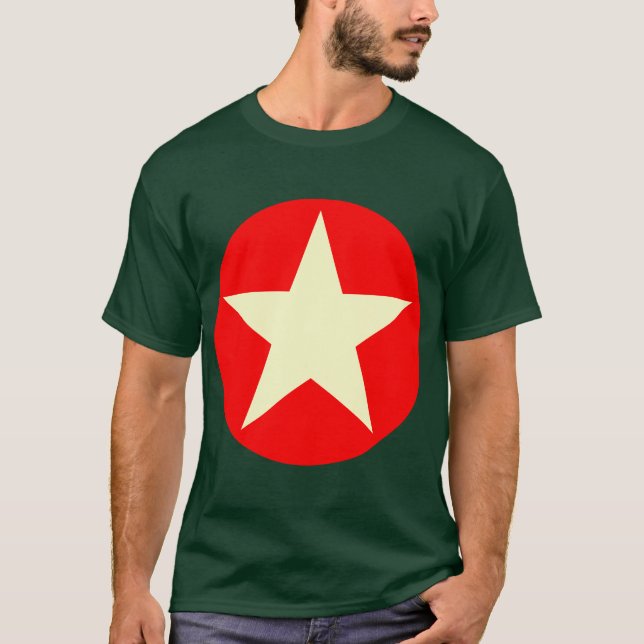 Camiseta Estrela dentro de um círculo - Creme e Vermelho (Frente)