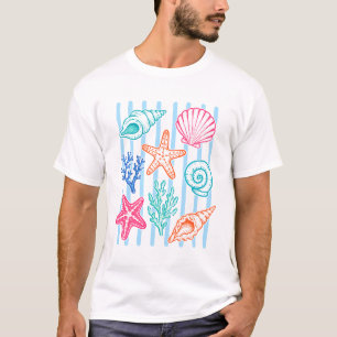 Camiseta Estrela-do-Mar Estriada Concha Costeira Praia Verã