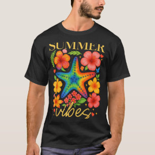 Camiseta Estrela-do-mar Hibisco Boho Flor Havaí Vibrações d