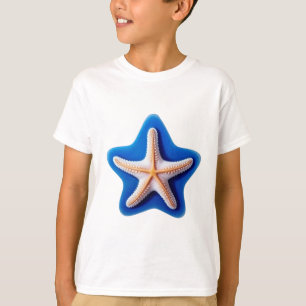 Camiseta Estrela-do-mar laranja em azul