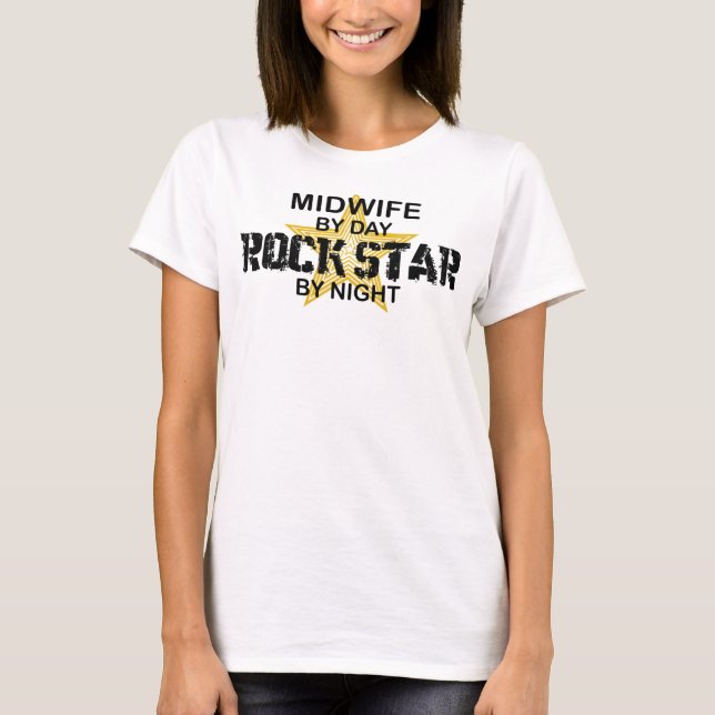 Camiseta Estrela do rock da parteira em a noite (Frente)