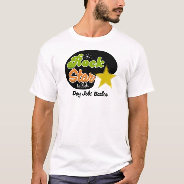 Camiseta Estrela do rock em a noite - barbeiro do trabalho (Frente)