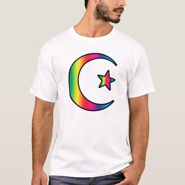 Camiseta Estrela e crescente islâmicos do arco-íris (Frente)
