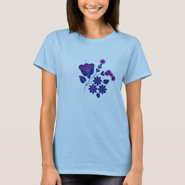 Camiseta Estrela Fofa Flor Roxa da Mulher (Frente)