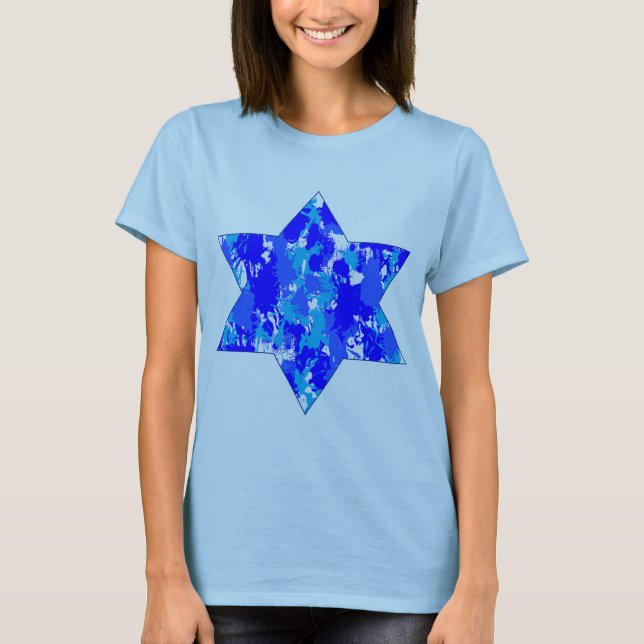 Camiseta Estrela Judia de Pintura Azul (Frente)